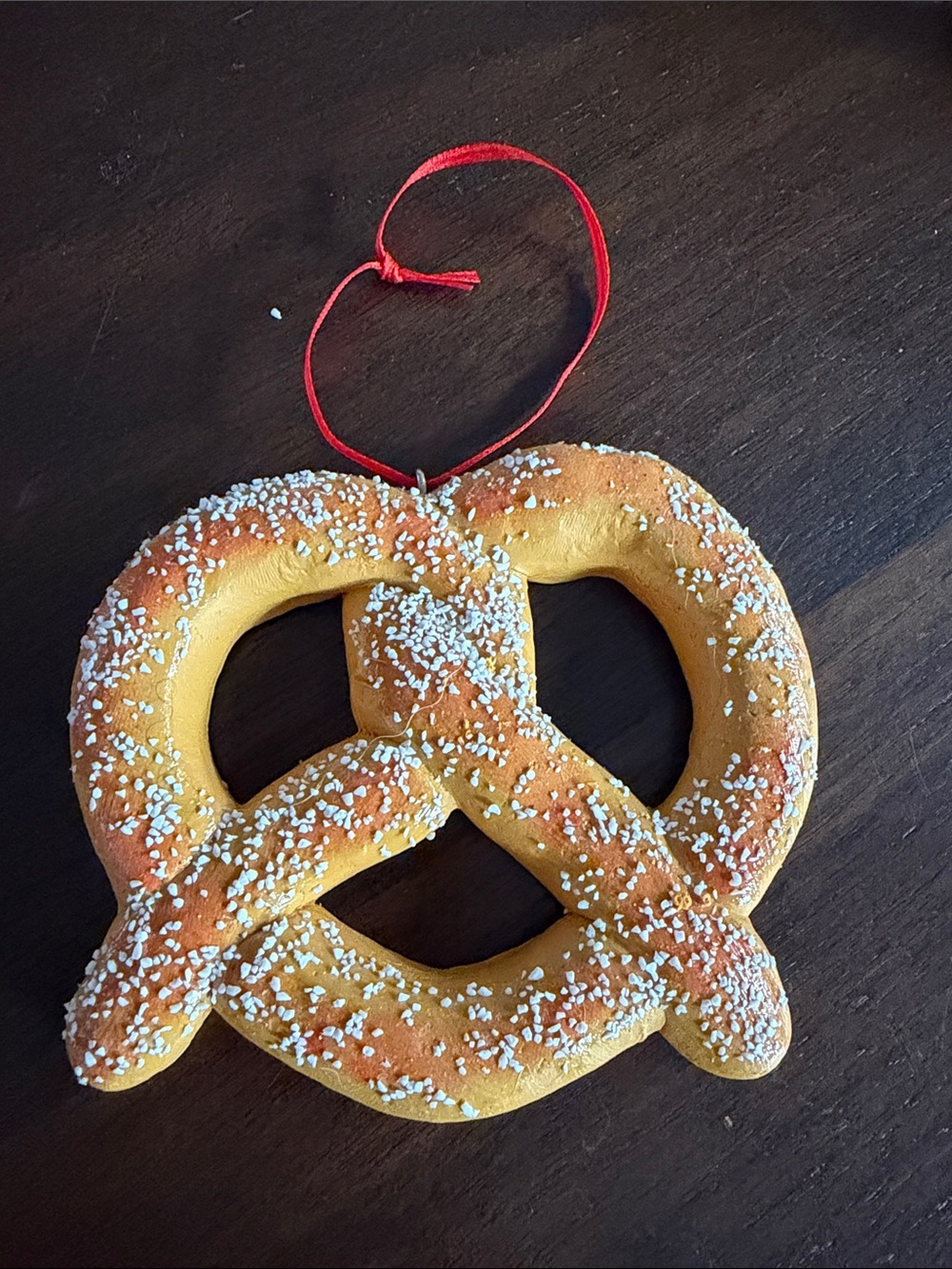 Handcrafted Salted Pretzel Holiday Ornament - Brown